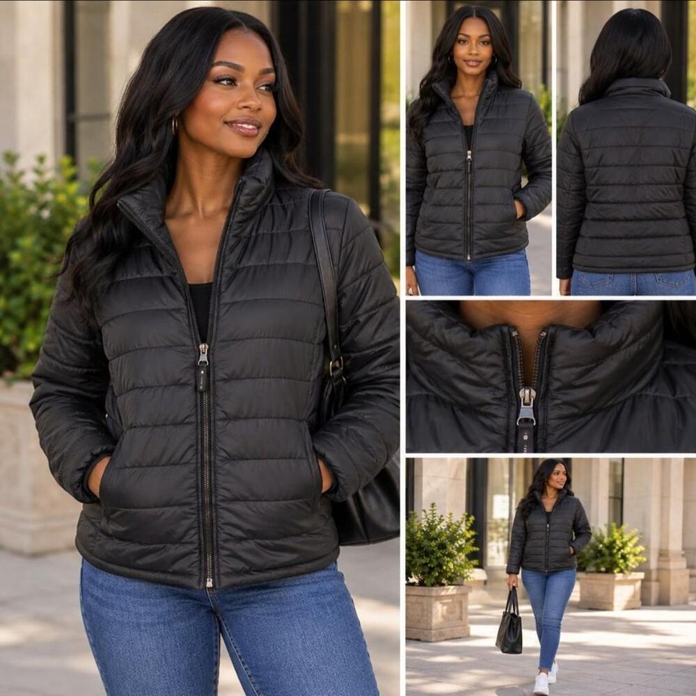 Threadbare black lightweight puffer jacket